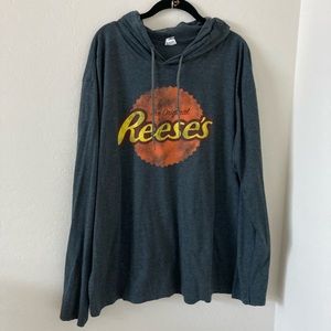 Men’s Reese’s Grey Hooded Long sleeved TShirt Sz 2XL
